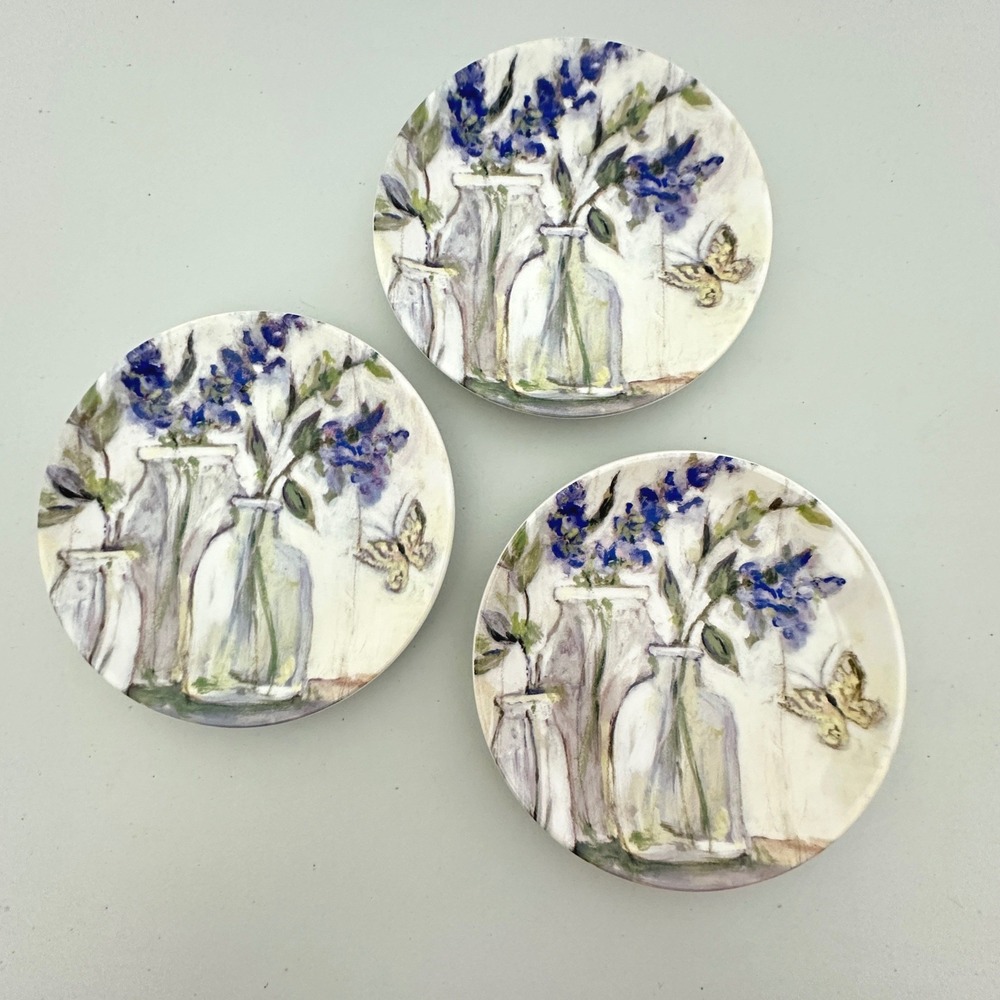 Certified International Susan Winget Blue Floral Butterfly 6in Plates Set of 3